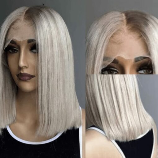 short bob icy blonde hair wig4