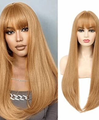 strawberry blonde wig with bangs-long straight 1