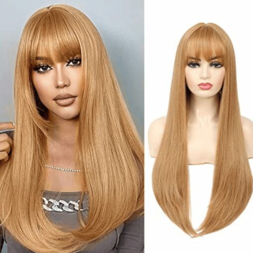 strawberry blonde wig with bangs-long straight 1