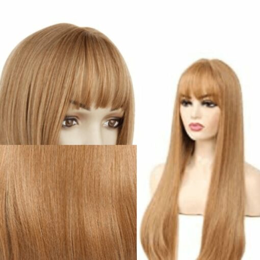 strawberry blonde wig with bangs long straight 3