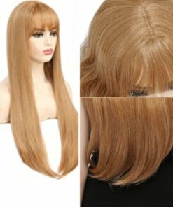 strawberry blonde wig with bangs long straight 4