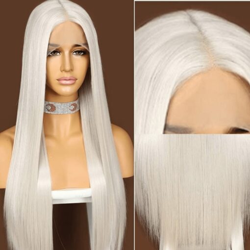 white blonde wig long straight 3