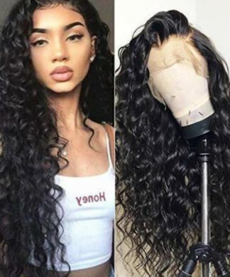 Caucasian lace frontal wig-wavy long black1