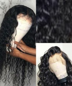 Caucasian lace frontal wig wavy long black2