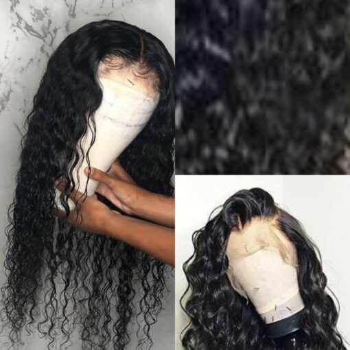 Caucasian lace frontal wig wavy long black2