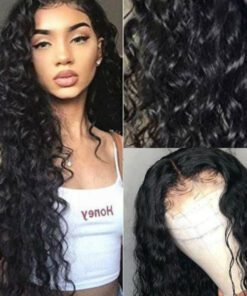 Caucasian lace frontal wig wavy long black3