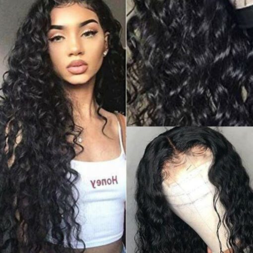 Caucasian lace frontal wig-wavy long black3