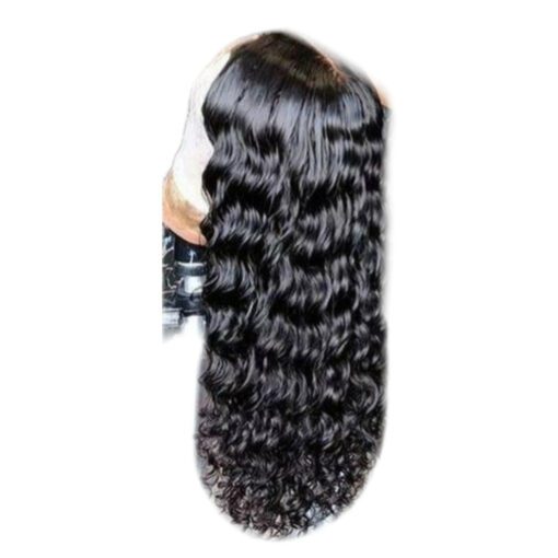 Caucasian lace frontal wig wavy long black4