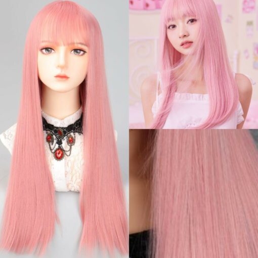 Pink Wig with Bangs 2