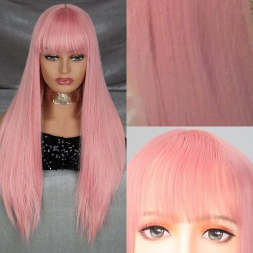 Pink Wig with Bangs 3