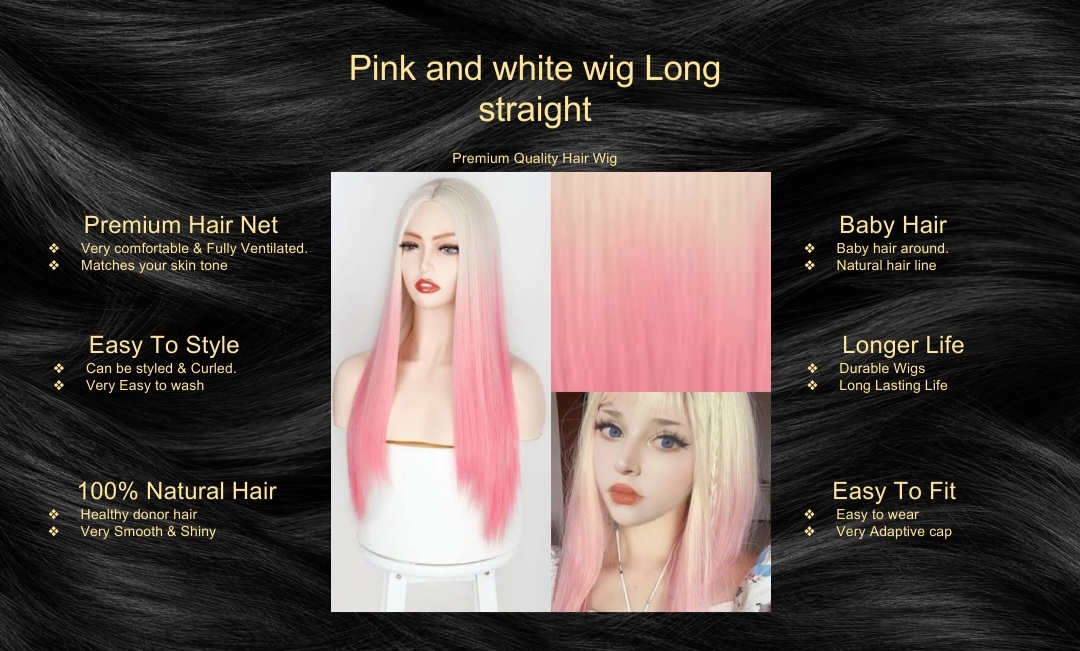 Pink and white wig Long straight