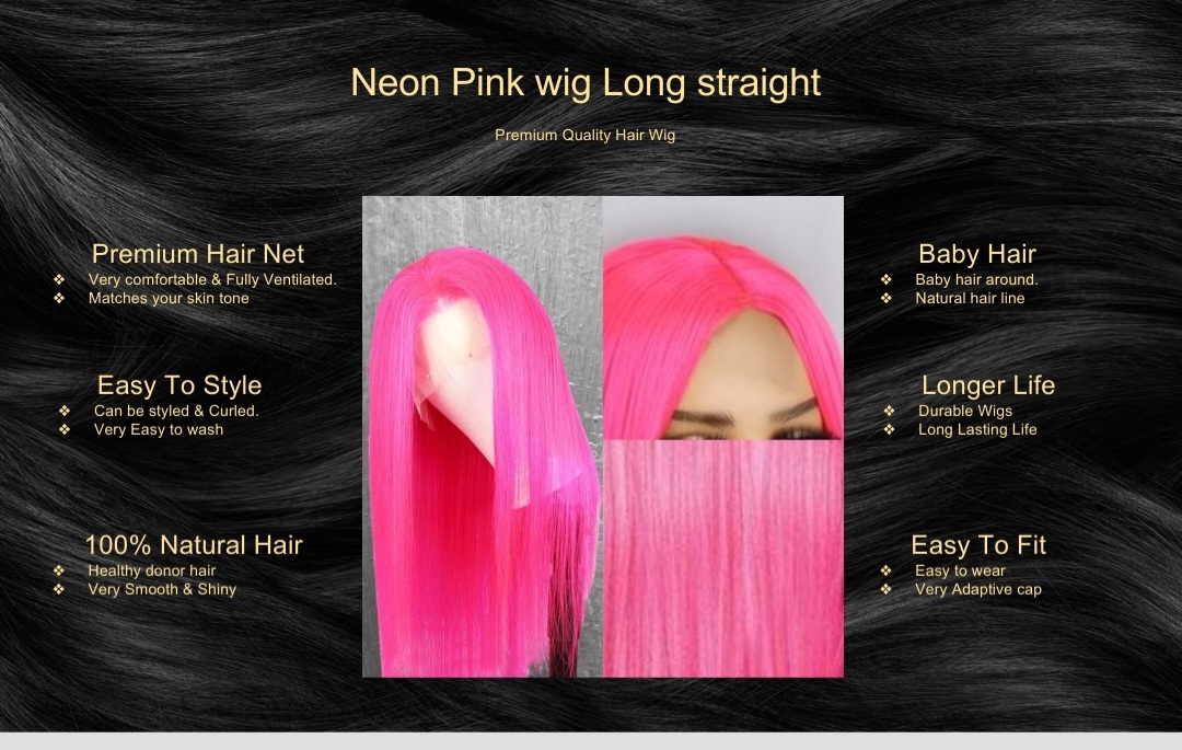 Neon Pink wig Long straight