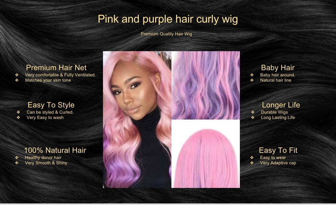 Pink and purple hair curly wig