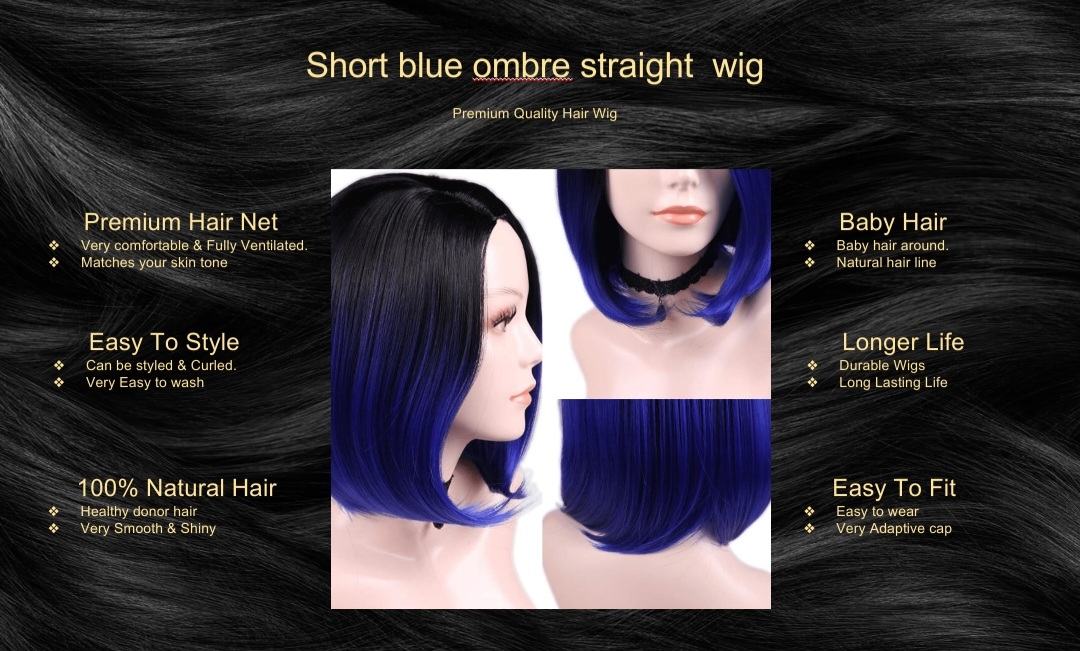 Short blue ombre straight wig