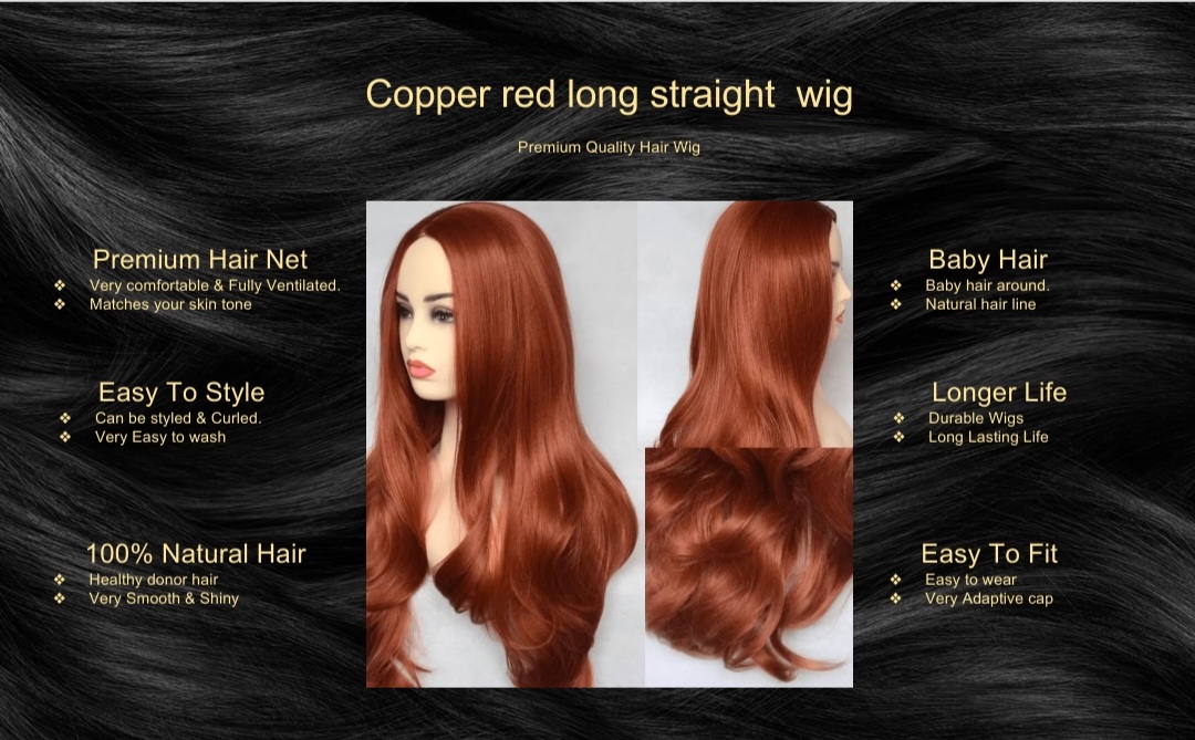 Copper red long straight wig
