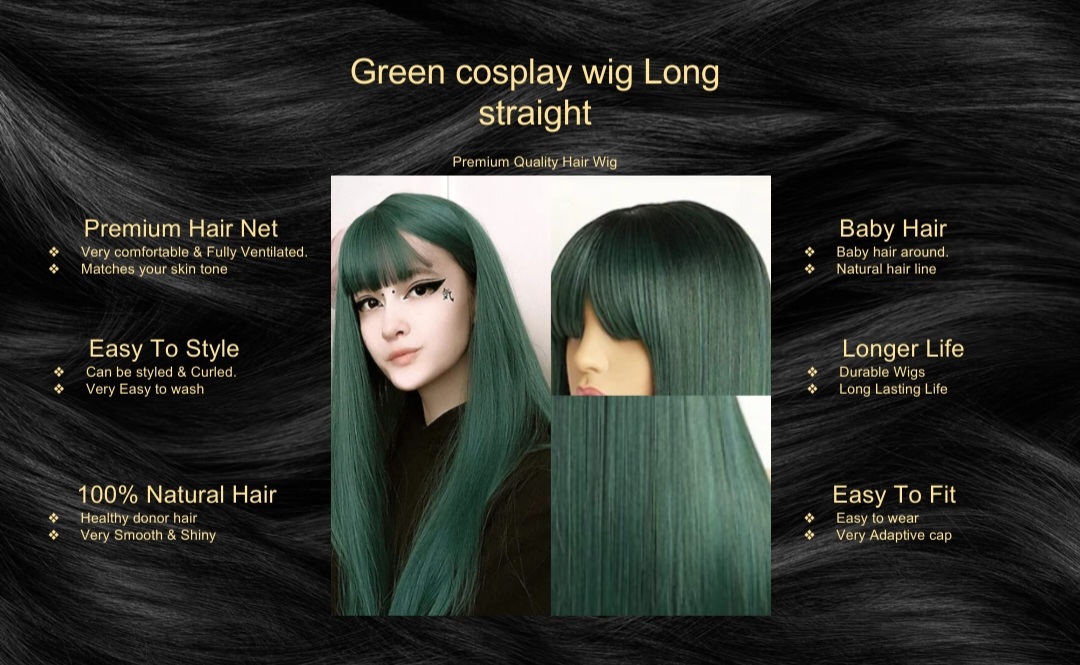 Green cosplay wig Long straight