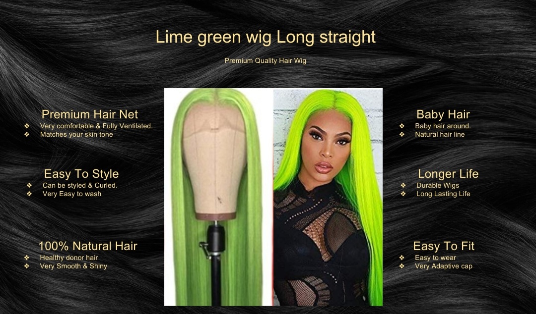 Lime green wig Long straight