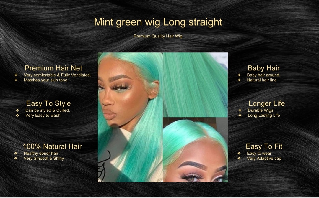 Mint green wig Long straight