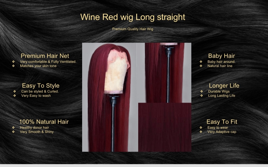 Wine Red wig Long straight