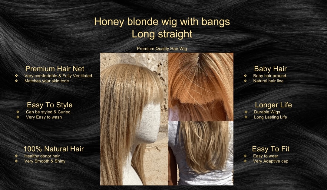 Honey blonde wig with bangs Long straight