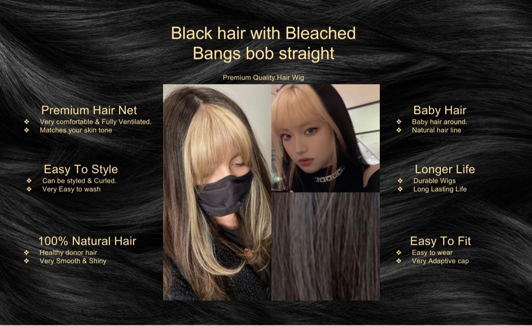 Black hair with Bleached Bangs bob straight
