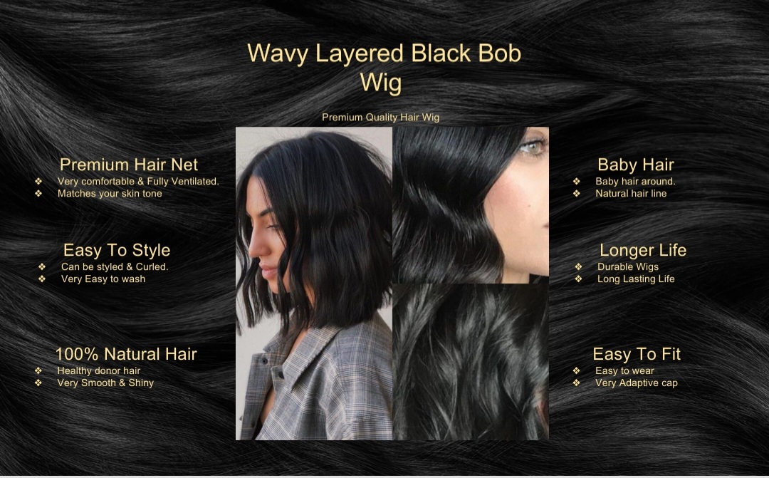 Wavy Layered Black Bob Wig