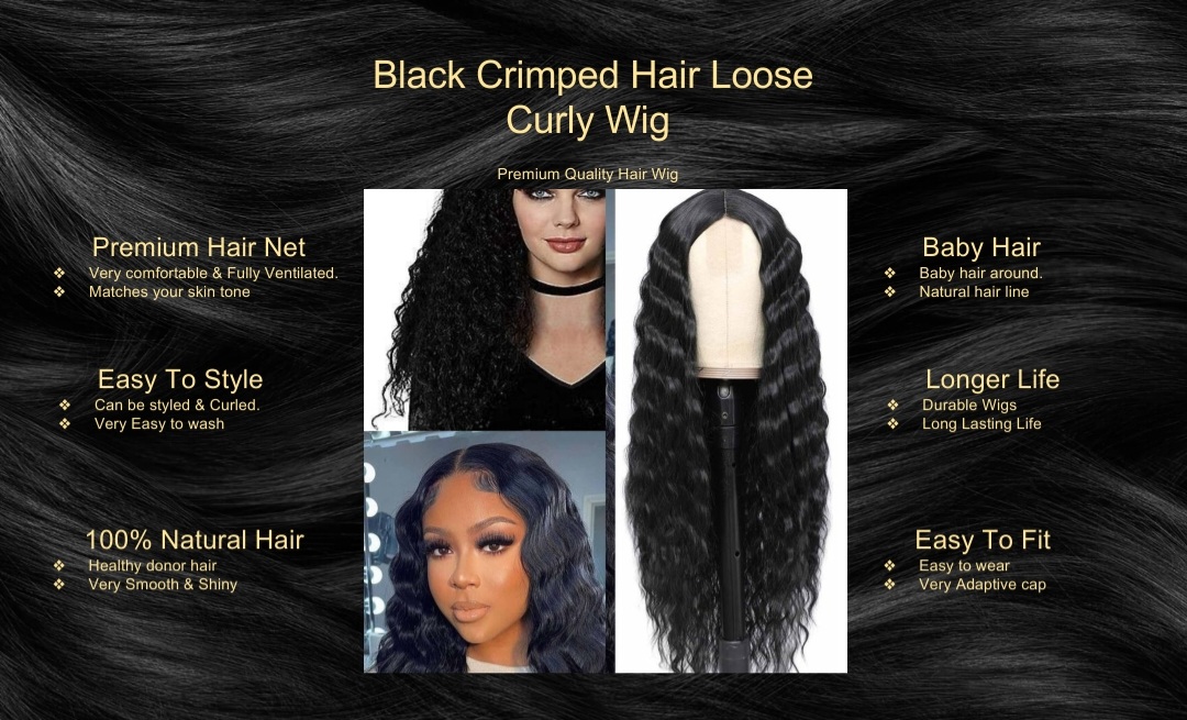 Black Crimped Hair Loose Curly Wig