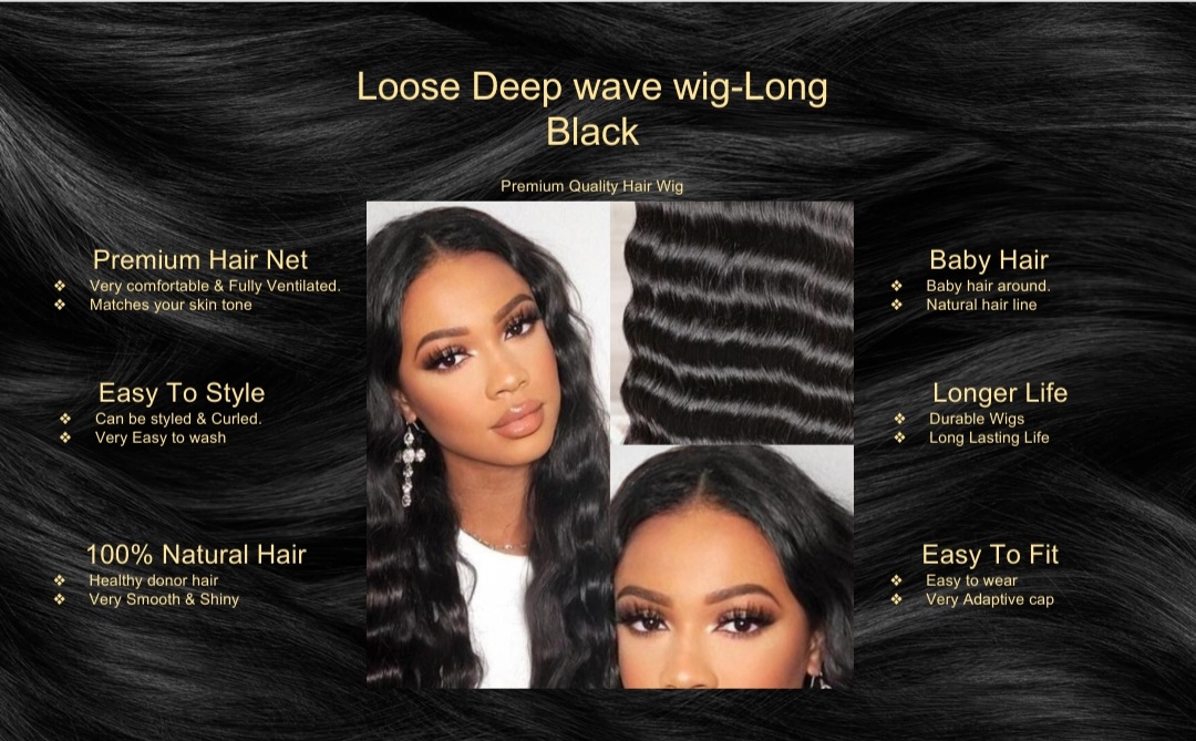Loose Deep wave wig-Long Black