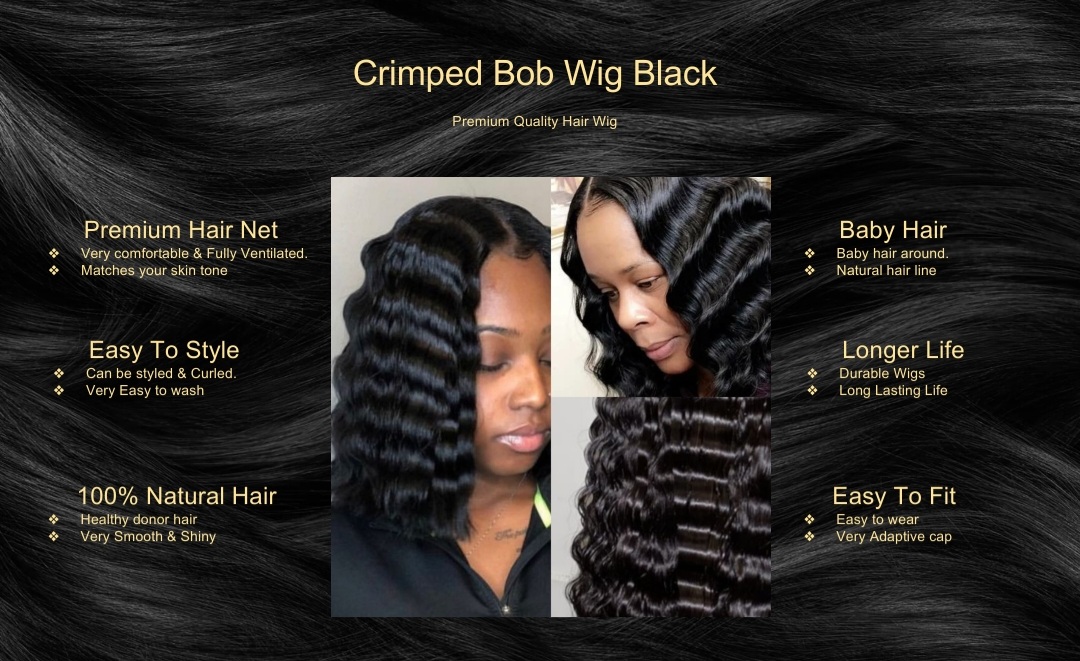 Crimped Bob Wig Black