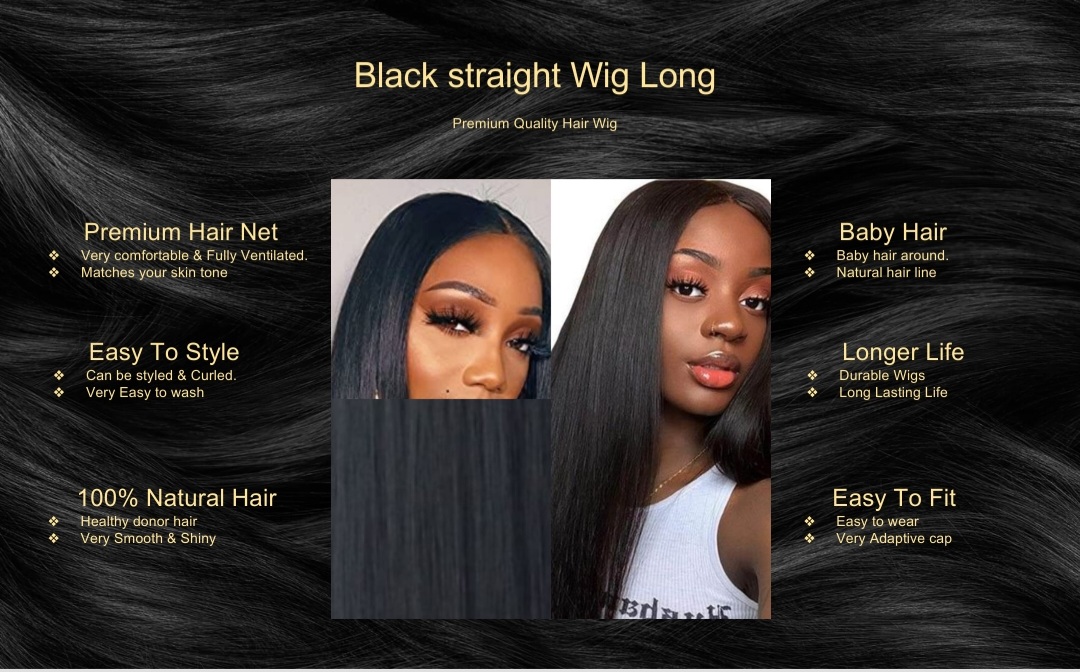 Black straight Wig Long