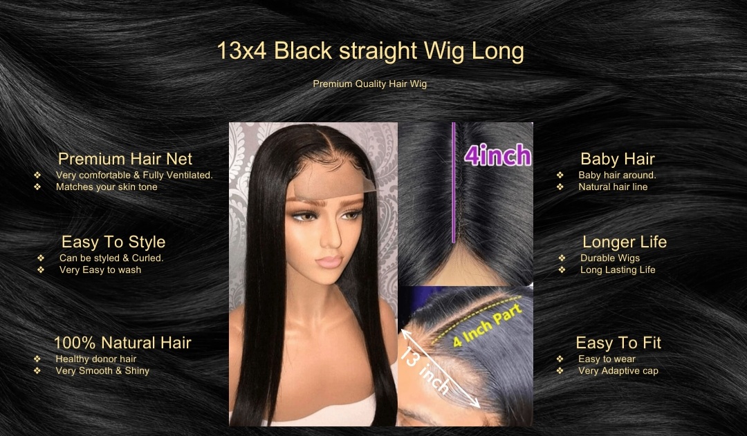 13x4 Black straight Wig Long