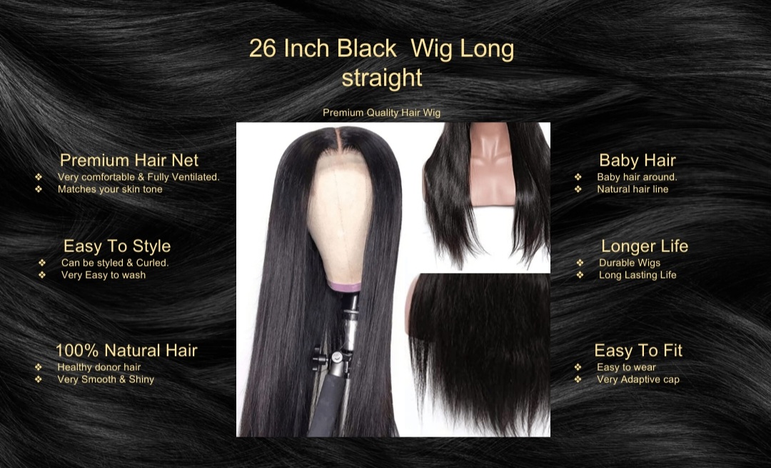 26 Inch Black Wig Long straight