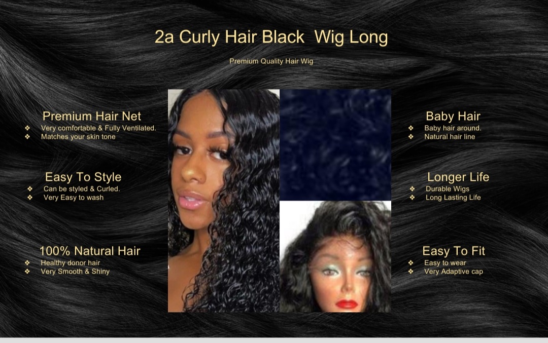 2a Curly Hair Black Wig Long
