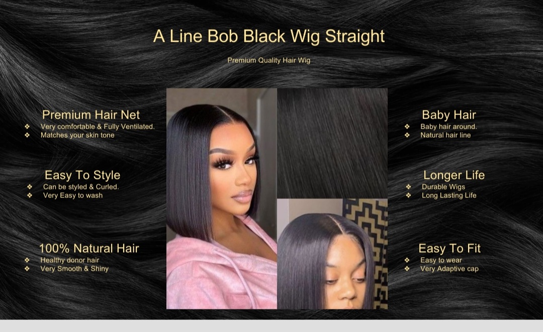 A Line Bob Black Wig Straight