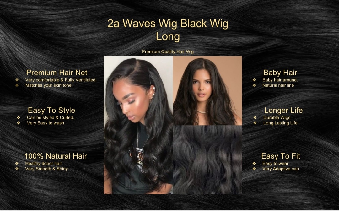 2a Waves Wig Black Wig Long