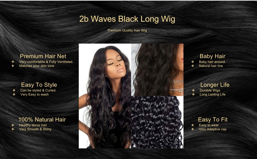 2b Waves Black Long Wig