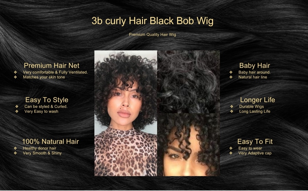 3b curly Hair Black Bob Wig
