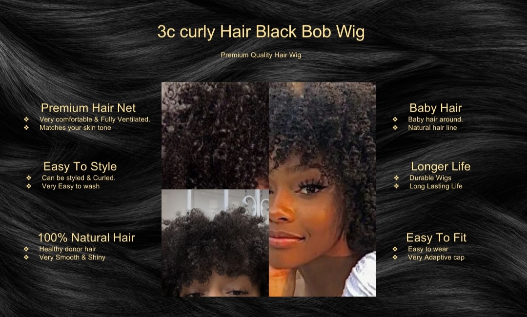 3c curly Hair Black bob Wig