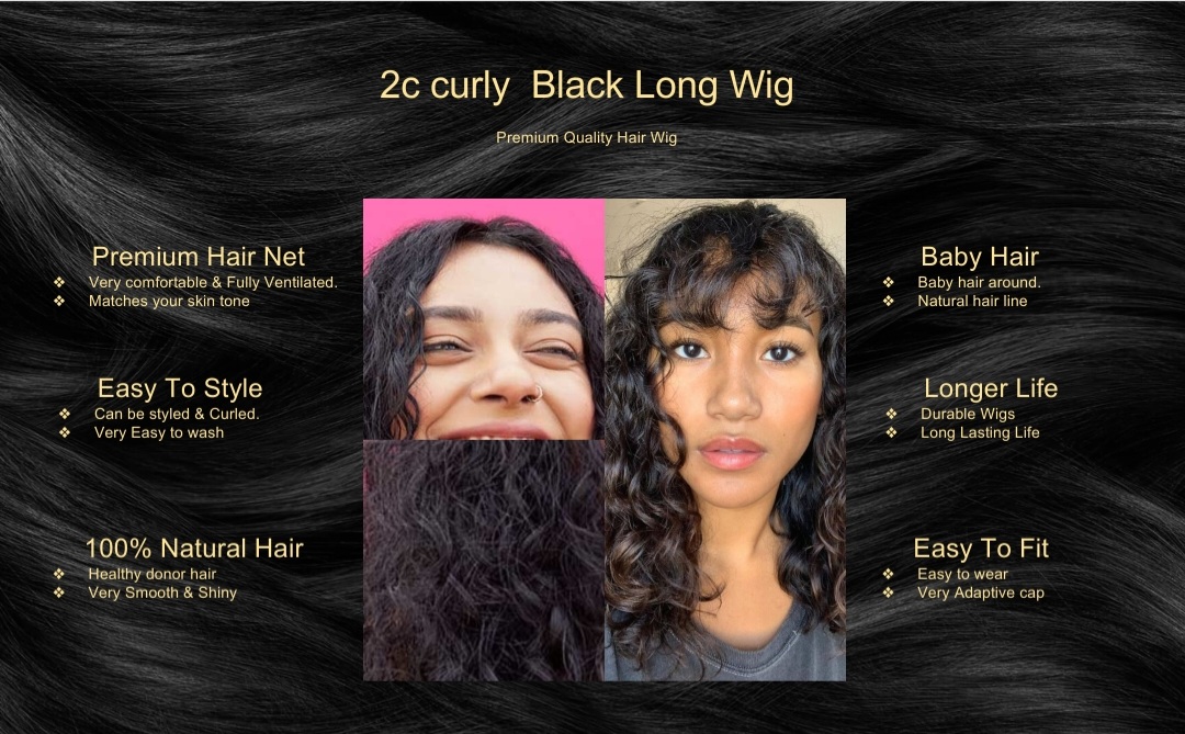 2c curly Black Long Wig