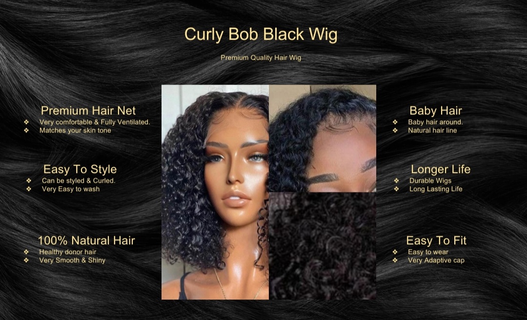 Curly Bob Black Wig