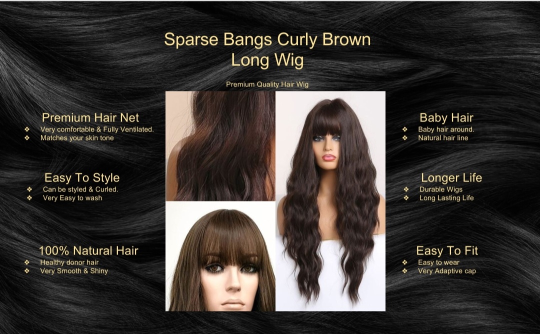 Sparse Bangs Curly Brown Long Wig