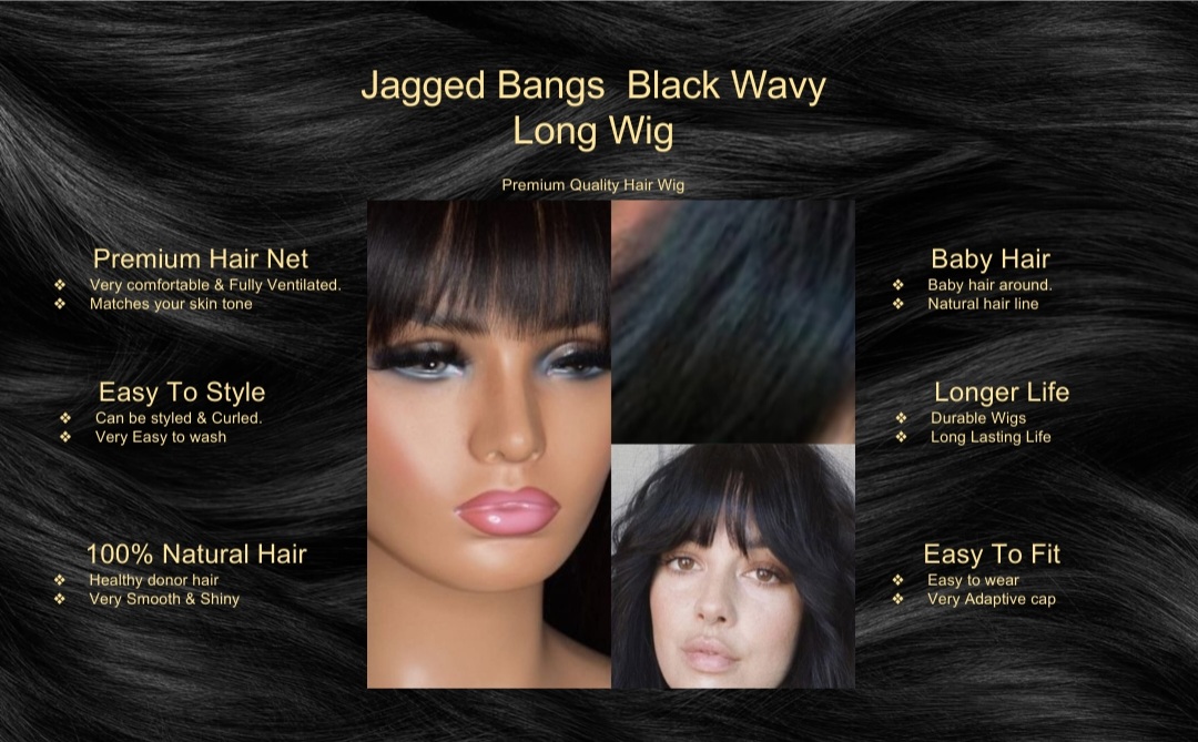 Jagged Bangs Black Wavy Long Wig