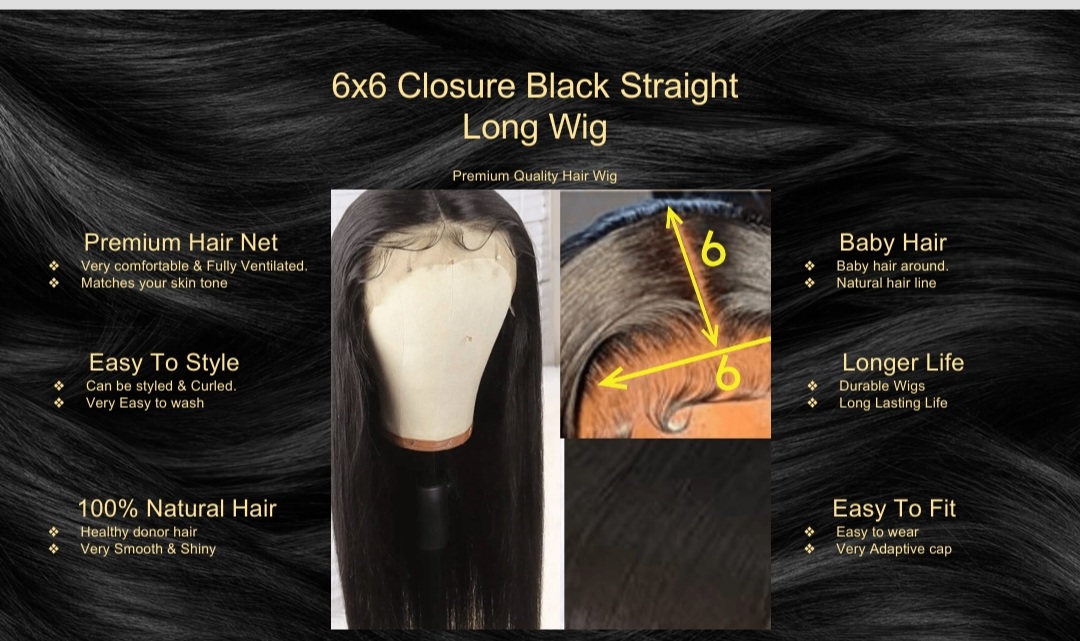 6x6 Closure Black Straight Long Wig
