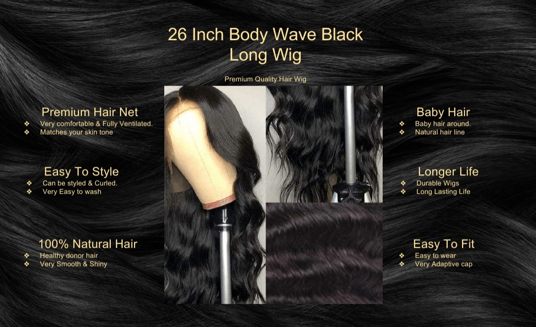 26 Inch Body Wave Black Long Wig