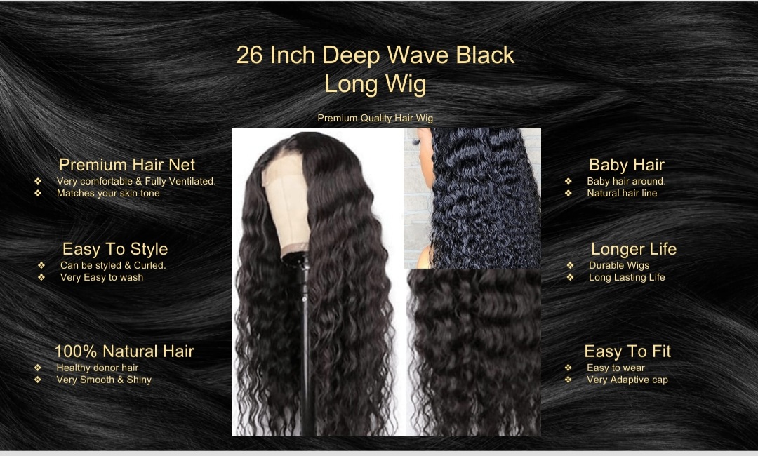 26 Inch Deep Wave Black Long Wig