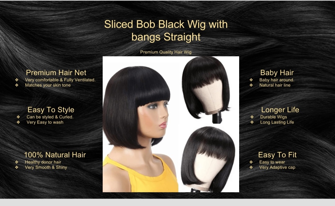 Sliced Bob Black Wig with bangs Straight