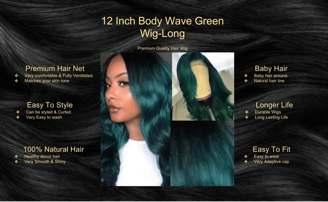 12 Inch Body Wave Green Wig-Long