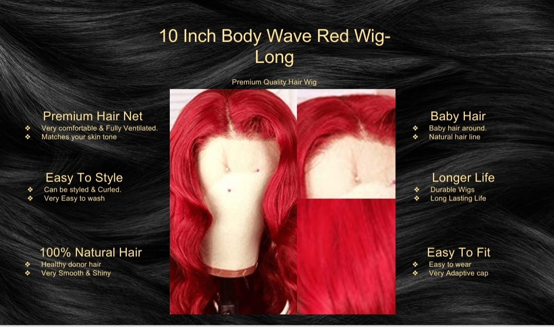 10 Inch Body Wave Red Wig-Long