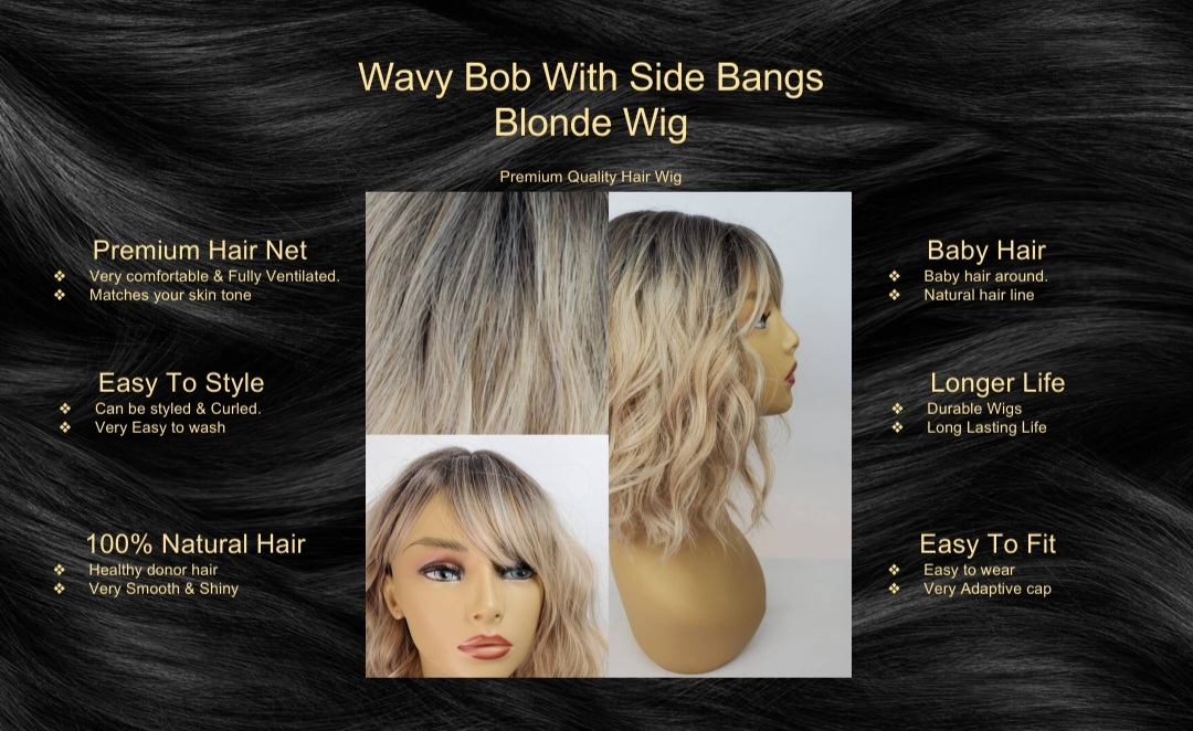 WAvy Bob With Side Bangs Blonde Wig