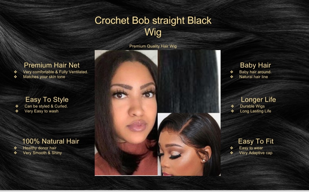 Crochet Bob straight Black Wig